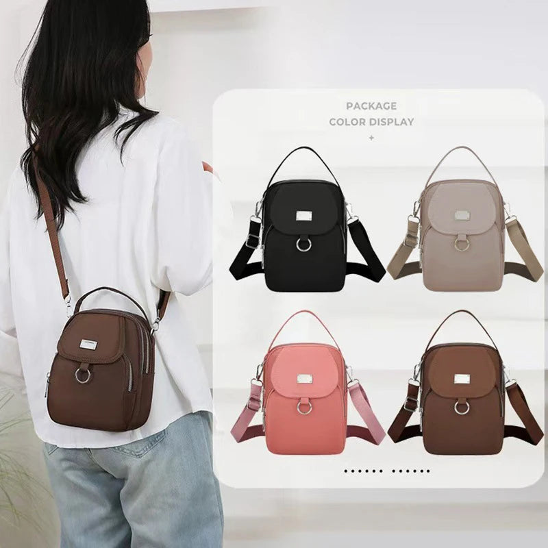 Durable Oxford Women Mini Bag 3 Layers Shoulder Bag Girls Shopping Phone Bag Lightweight Handbag Suitable For Going Out