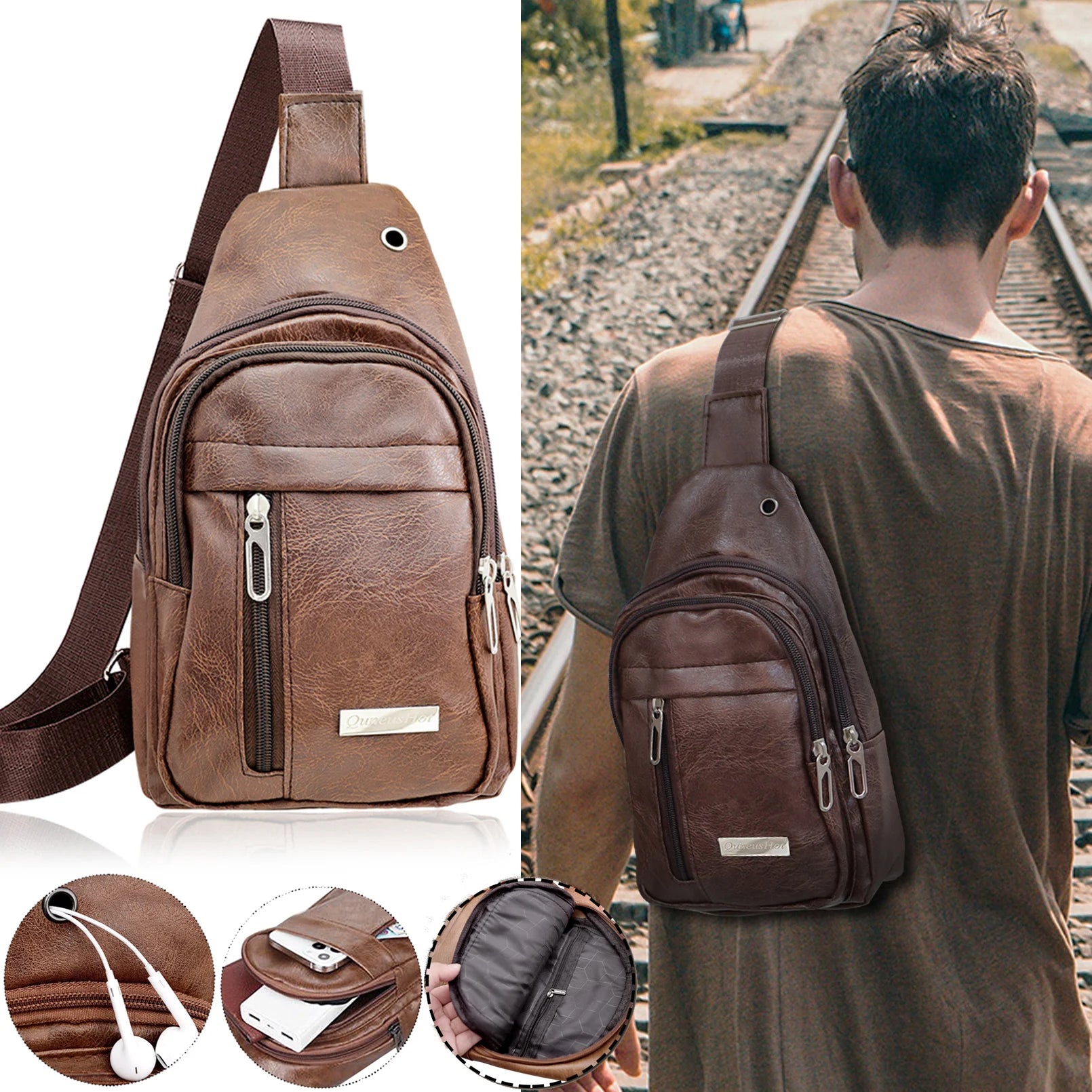 New Leather Chest Bag For Men Multifunctional Casual Fashion Messenger Shoulder Bag For Outdoor Sports Versatile Crossbody Bag