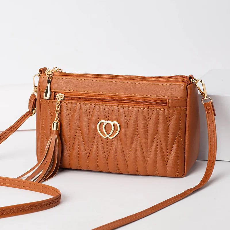 Large Capacity New Fashion PU Leather Crossbody Bags Women Zipper Shoulder Bag Embroidery Thread Purse and Handbags