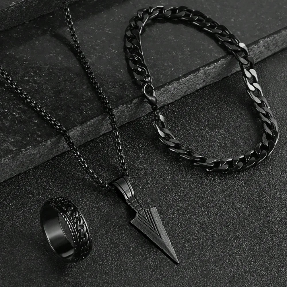 Fashion Alloy Men's Cross Pendant Necklace, Bracelet & Ring Combo Jewelry Set