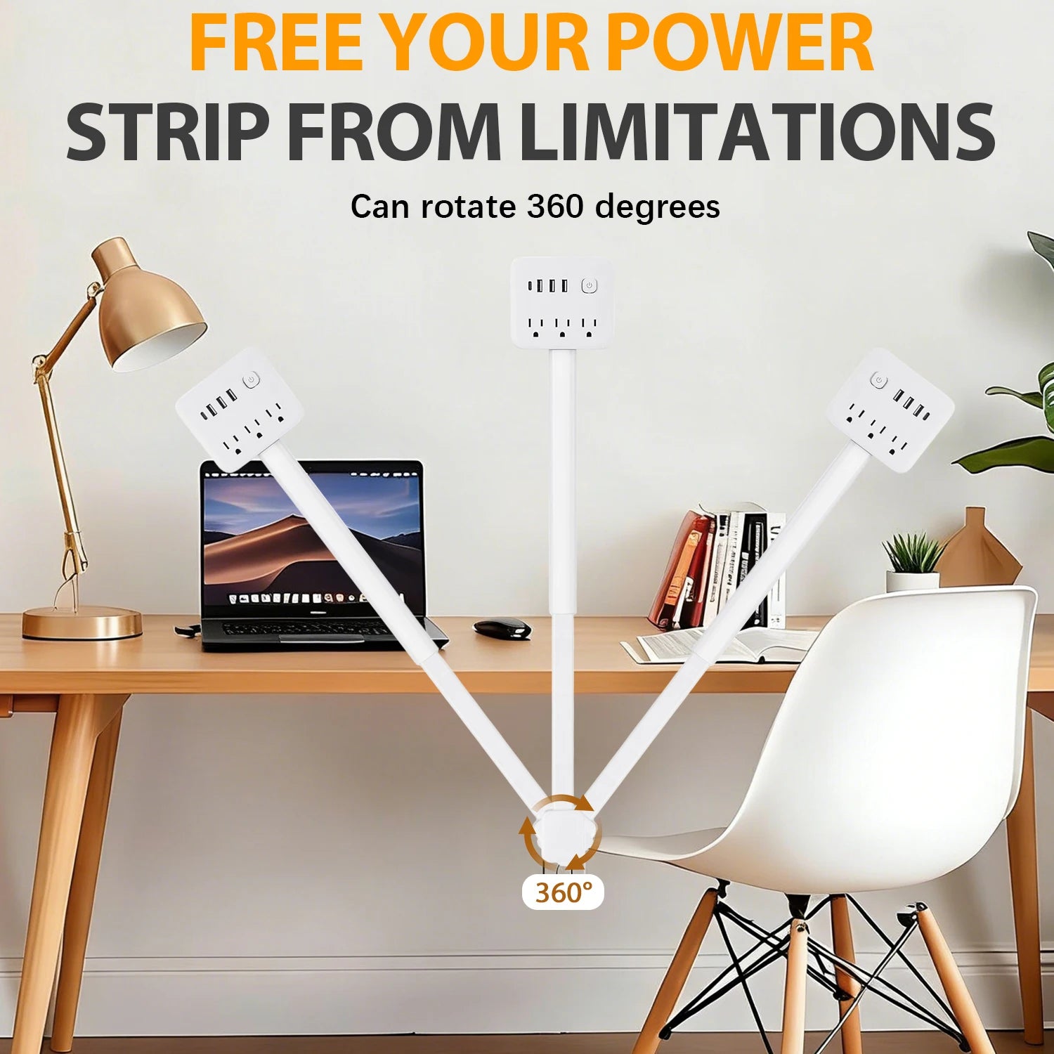 3 Retractable Sockets in Various Shapes US Plug Power Strip with AC Outlets USB Port(Type C),Multi Socket Wall Socket Universal