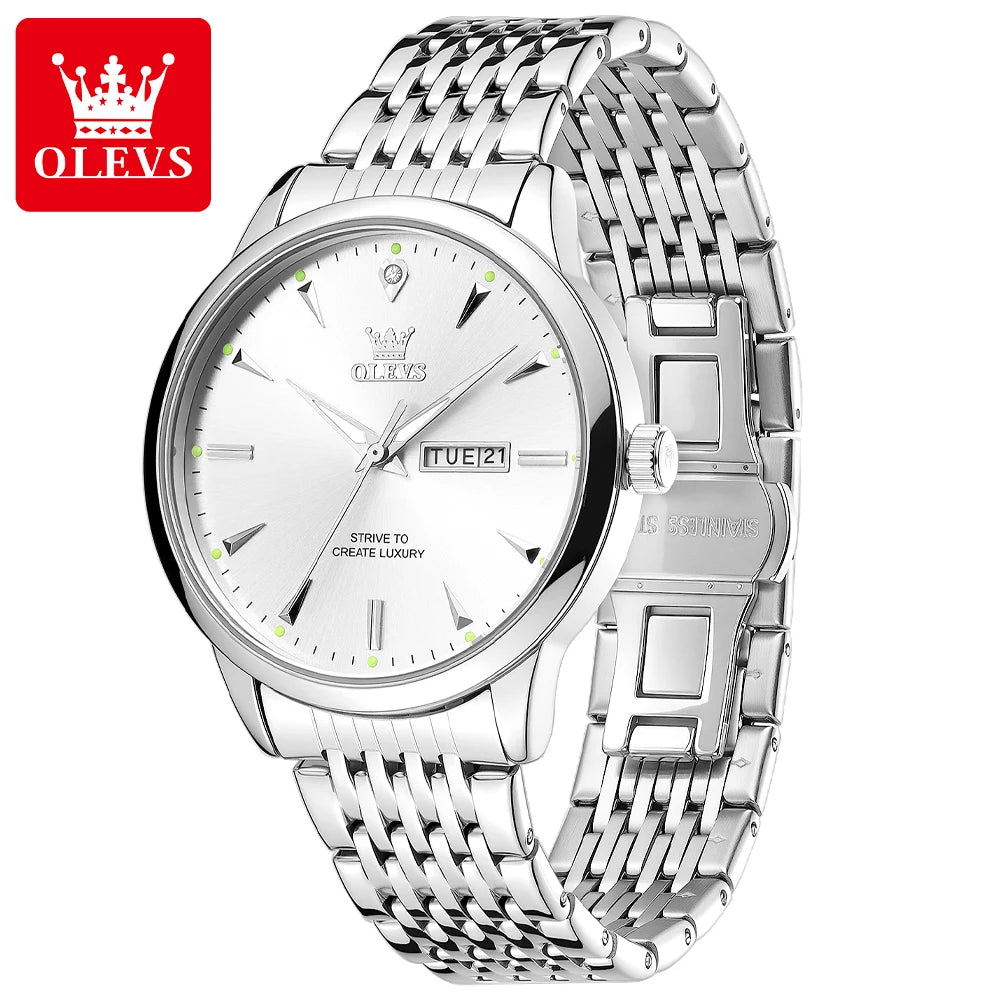 OLEVS 2929 Men Quartz Watch Original Waterproof Business Man Wristwatch Steel Strap Dual Calendar Luminous Fashion Watch For Men