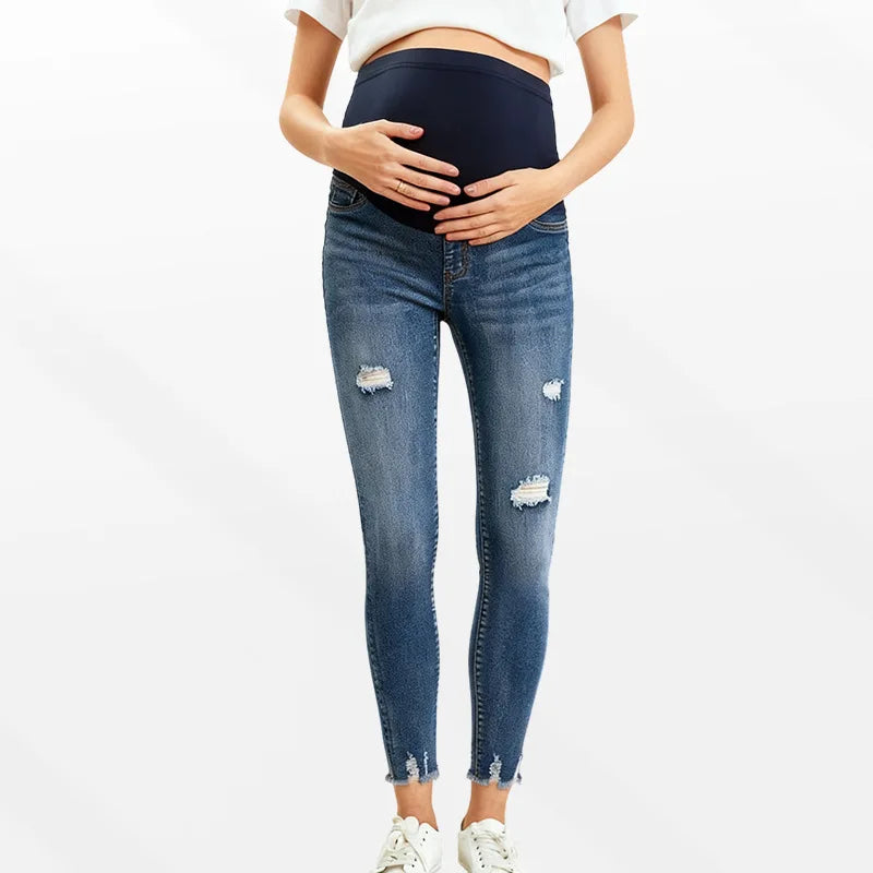 Pregnant Women's Jeans - High-Waisted  Padded  Elasticated Maternity Pants