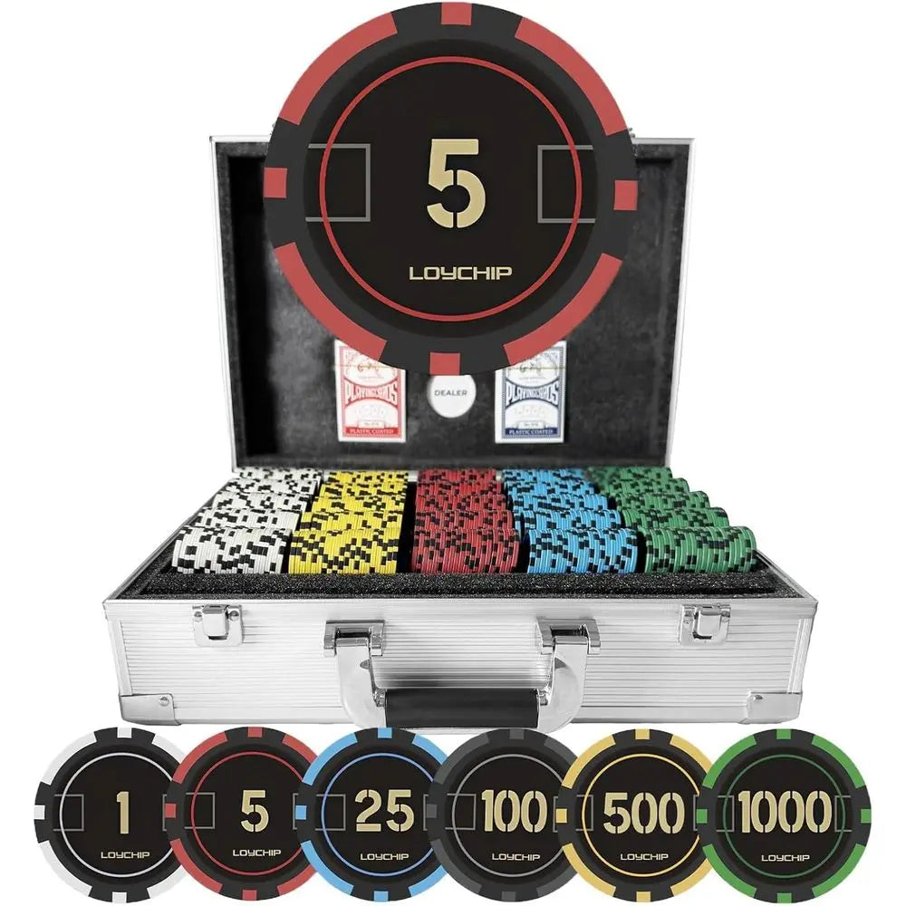 1000 Piece Poker Chip Set with 11.5g Heavyweight Composite Chips and Case or Texas Holdem Blackjack Gambling Tournaments Include