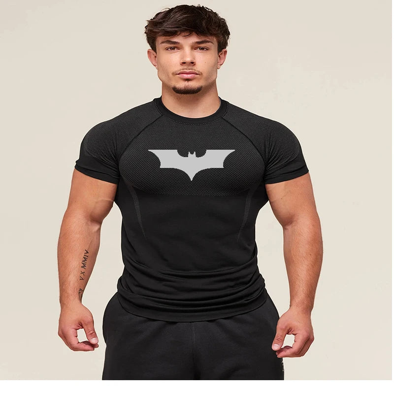 Bat Graphic Compression Shirts for Men Short Sleeve Rash Guard Gym Workout Running Tshirt Summer Athletic Quick Dry Tees Tops