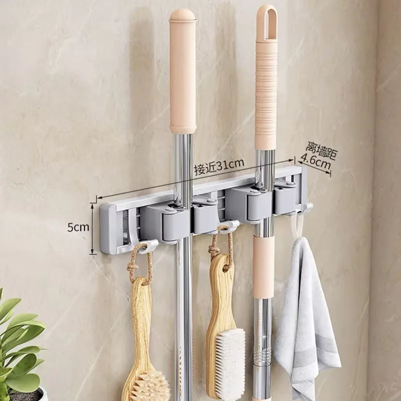 Multi-Purpose Hooks Mop Rack Wall-Mounted Mop Storage Box Broom Hanger Hook Bathroom Waterproof Wall Aluminum Alloy Bore Hook