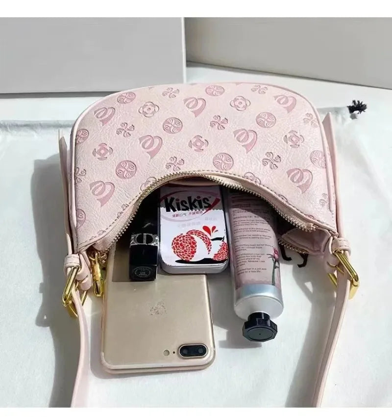 Brand Designer PU Leather Floral Print Women's Shoulder Bag Casual Crossbody Bag Hobos Handbag