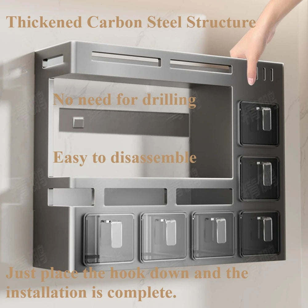 No-Drill Kitchen Multifunctional Seasoning Storage Organizer Wall Mounted Carbon Steel Hanging Rack Pull-Out Spice Jar Holder