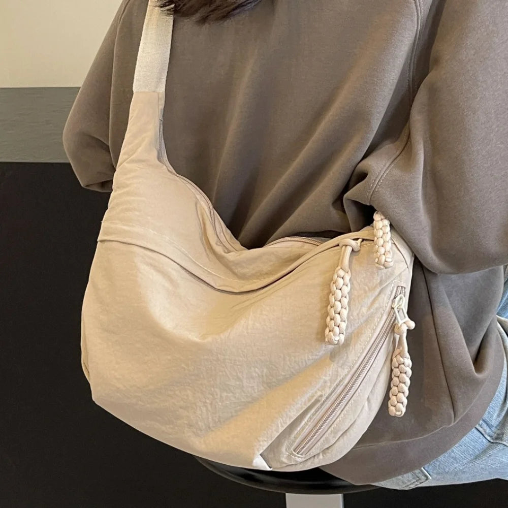 Nylon Crossbody Bags Large Capacity Korean Simplified Shoulder Bag Lightweight Solid Color Dumpling Bag Travel Sports Hobos Bag