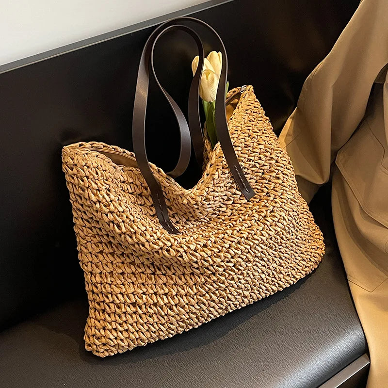 Straw Woven Tote Bags Casual Large Luxury Design Capacity Handbag Beach Shoulder Simple Women's Bag Shopping Summer bolsos