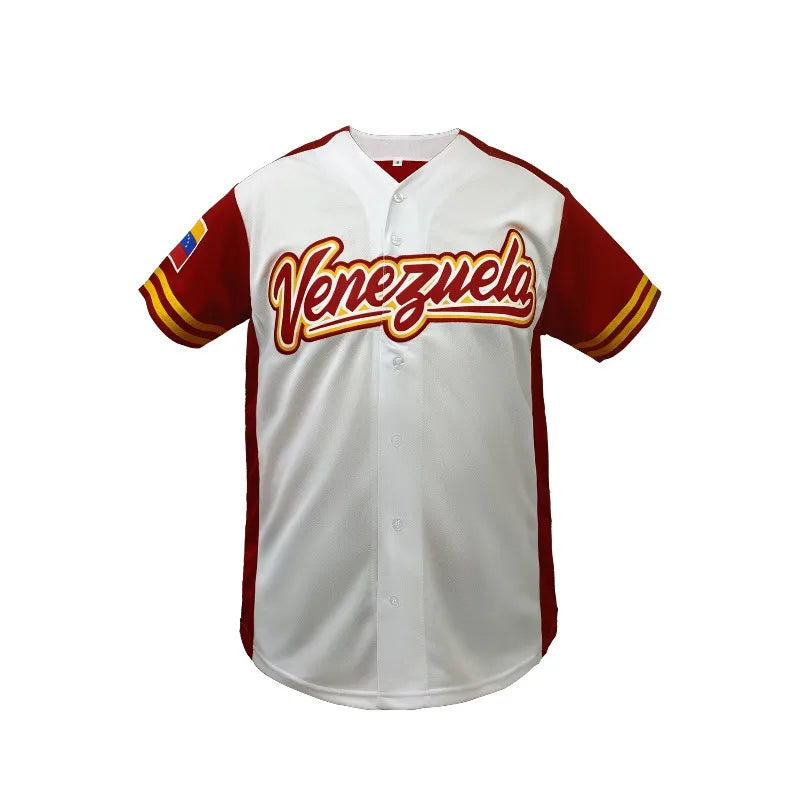 Men's #13 Venezuela Color Block Baseball Jersey Classic Retro Letter Embroidery Breathable Sportswear Short Sleeve T-Shirt