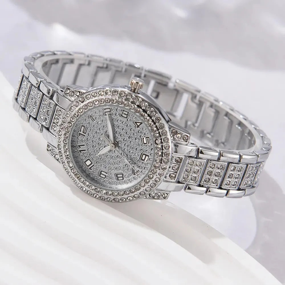 Women Watch Luxury Elegant Alloy Watch Crystal Wristwatch For Ladies Gift Quartz Watch Alloy Rhinestone Bracelet Montre
