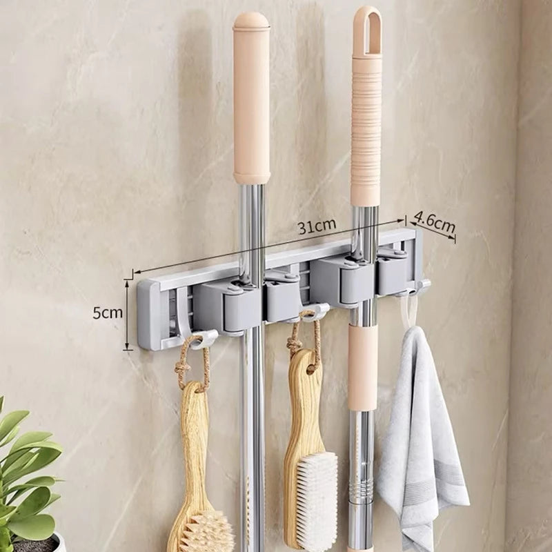 Multi-Purpose Hooks Mop Rack Wall-Mounted Mop Storage Box Broom Hanger Hook Bathroom Waterproof Wall Aluminum Alloy Bore Hook