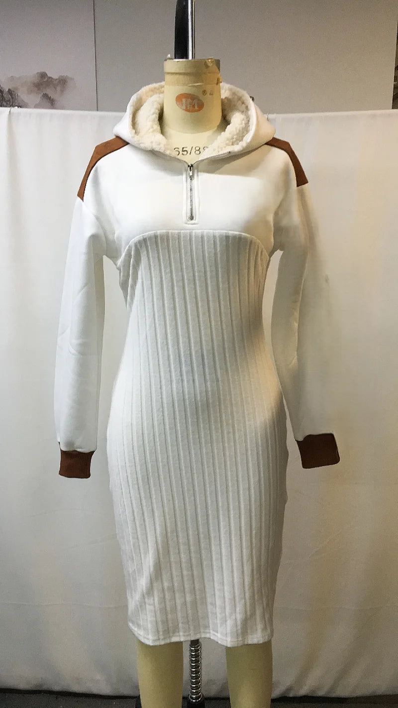 Women's Contrast Color Stitching   Hooded Long Sweatshirt