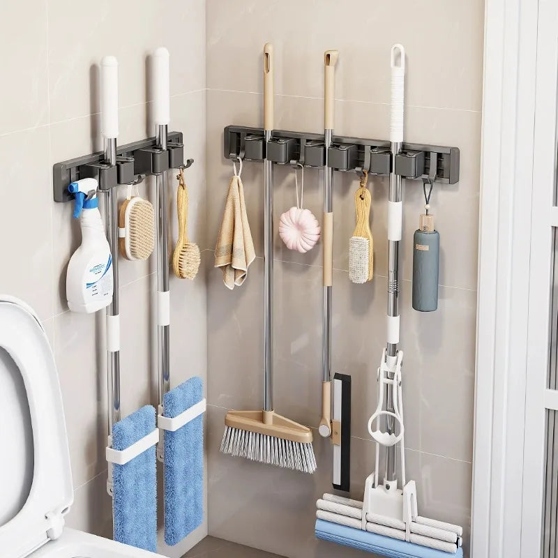 Multi-Purpose Hooks Mop Rack Wall-Mounted Mop Storage Box Broom Hanger Hook Bathroom Waterproof Wall Aluminum Alloy Bore Hook