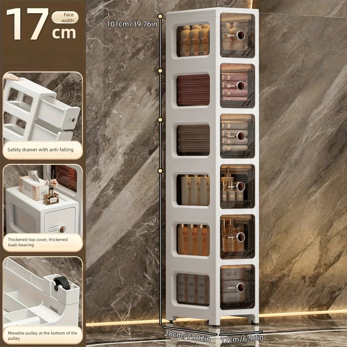 17 cm drawer-type slit storage cabinet, ultra-narrow slit cabinet for refrigerator, multi-layer storage rack for bathroom