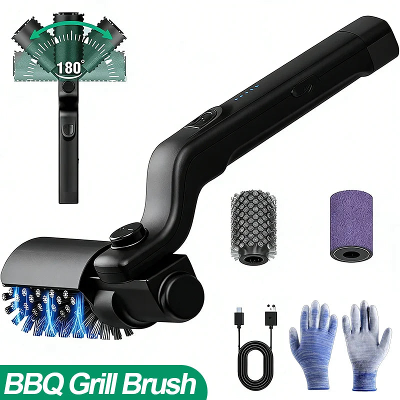 Electric Grill Brush Cordless Electric Outdoor BBQ Grill Cleaner with Powerful Motor 180° Adjustable Head Grill Cleaning Brush