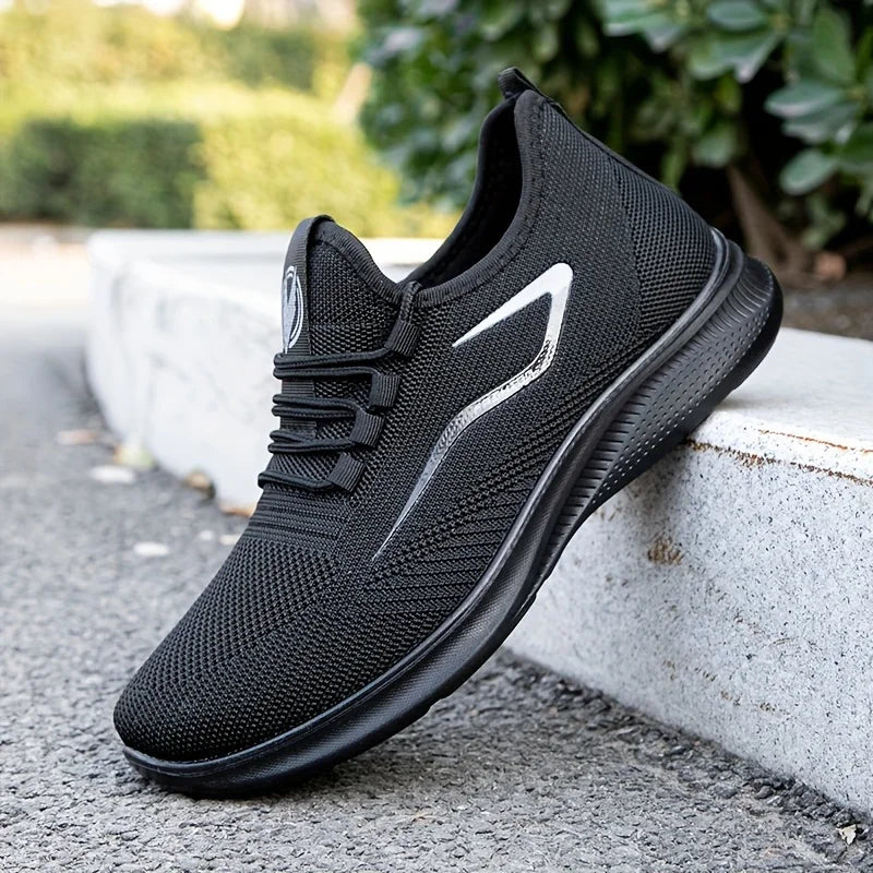 Breathable Lightweight Men's Knit Sneakers Slip Resistant Training Shoes for Running Basketball Black White Sports Shoes PU Sole