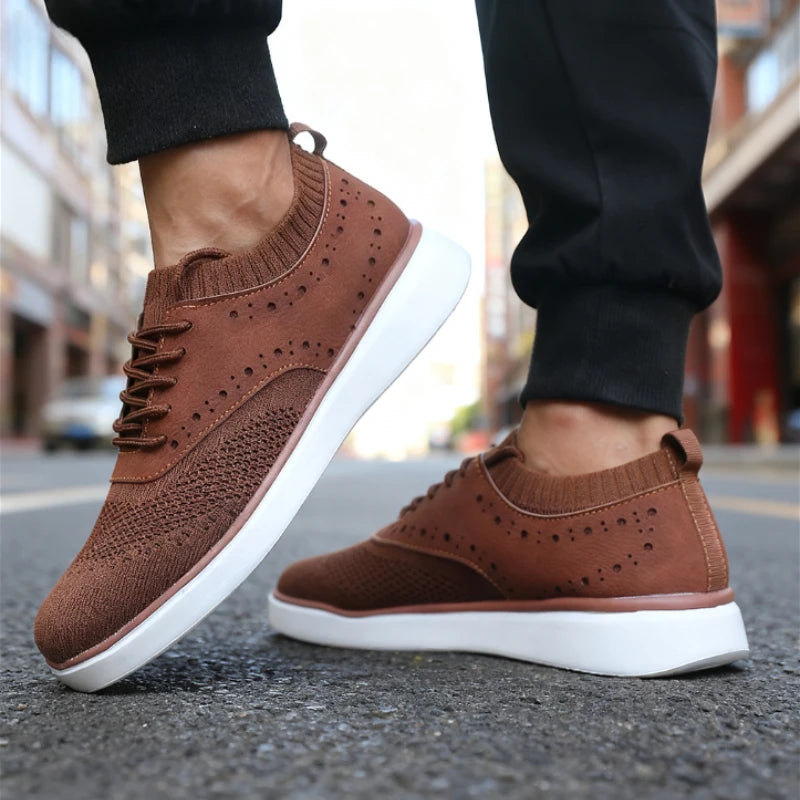 New Men's Casual Shoes Breathable Knit Upper Perforated Detail Light Non-Slip Walking Sneakers Versatile Footwear for Male