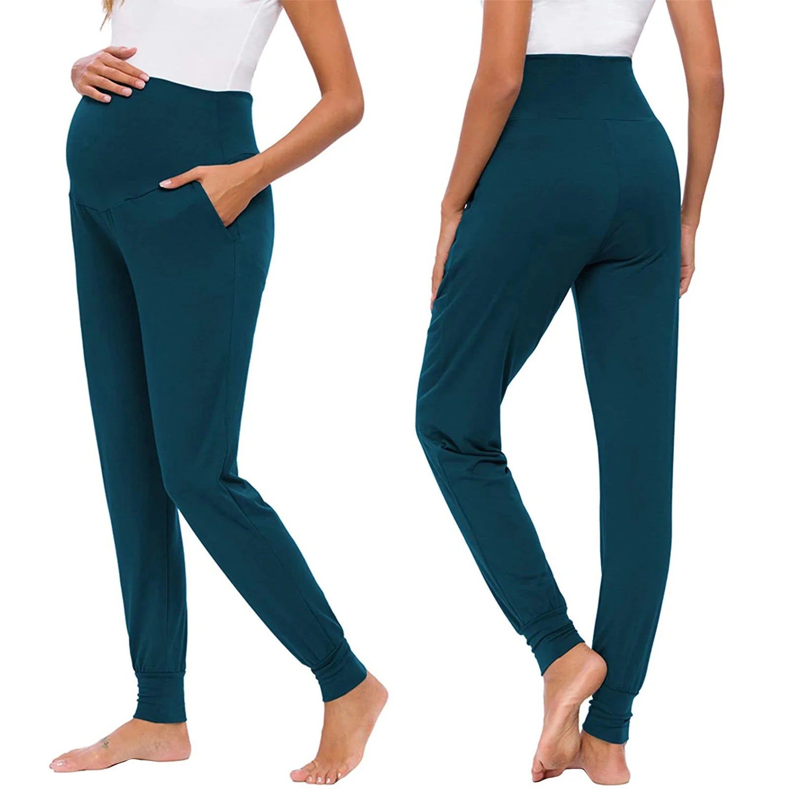 Women's Maternity Flared Jeans Over-the-Belly Stretch Pregnant Bell-Bottom Denim Pants with Pockets Casual Pregnancy Clothes