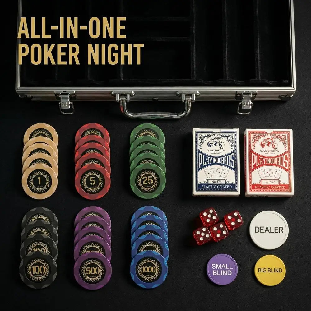 500 Piece Poker Chip Set Texas Holdem Blackjack 14g Heavy Clay Composite Numbered Chips with Case 2 Decks s Dice Dealer Small Bi