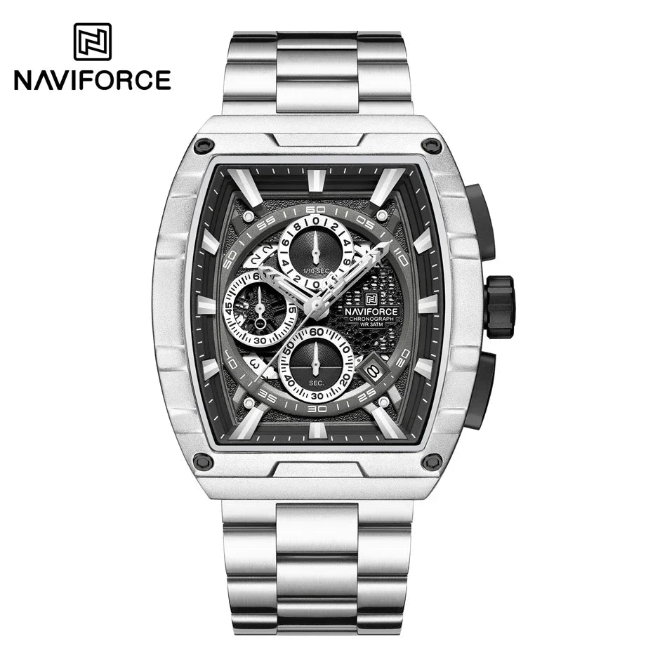 NAVIFORCE Luxury Tonneau Quartz Wristwatch Top Brand Men's Watches Waterproof Chronograph Watch for Men 2025 Auto Date Clock