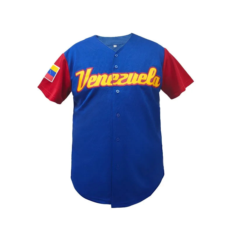 Men's #13 Venezuela Color Block Baseball Jersey Classic Retro Letter Embroidery Breathable Sportswear Short Sleeve T-Shirt
