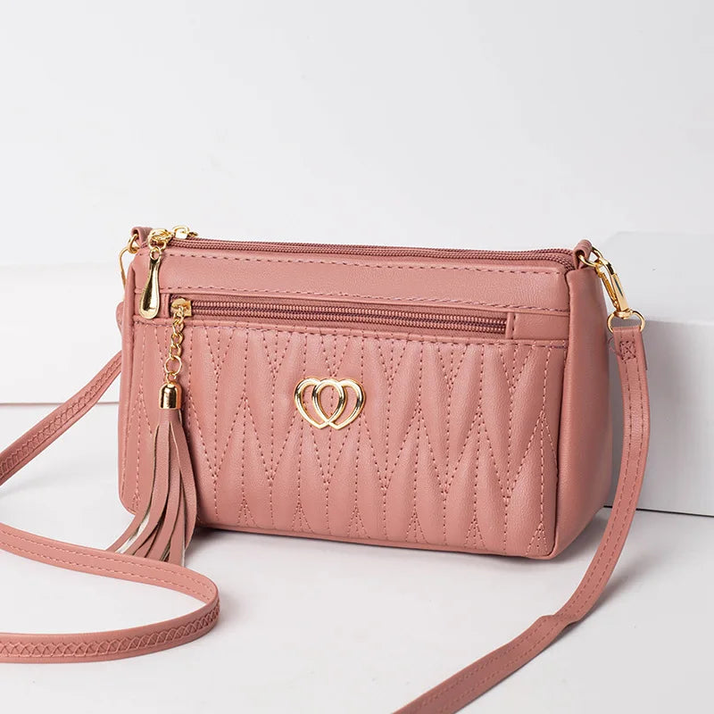 Large Capacity New Fashion PU Leather Crossbody Bags Women Zipper Shoulder Bag Embroidery Thread Purse and Handbags