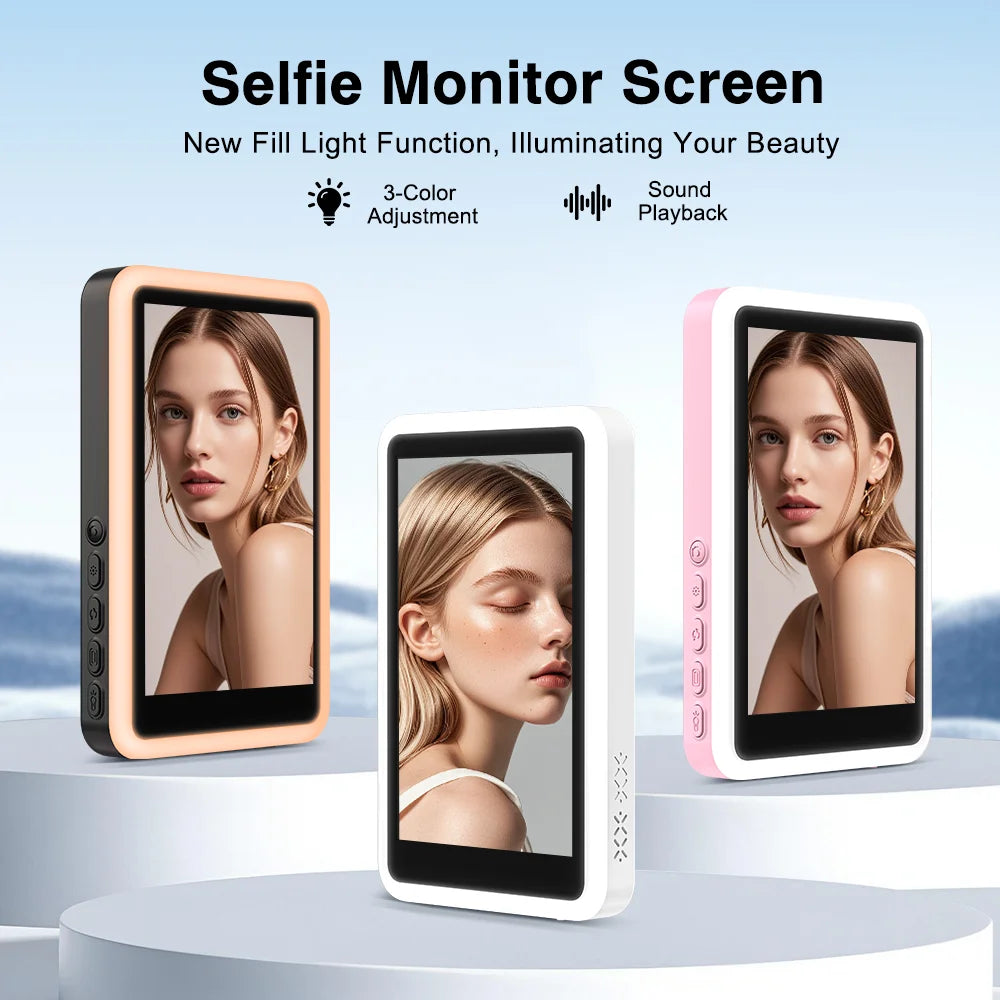 Wireless Magnetic Vlog Selfie Monitor Screen With Fill Light for Phone Rear Camera for Selfie Mirroring Video Recording