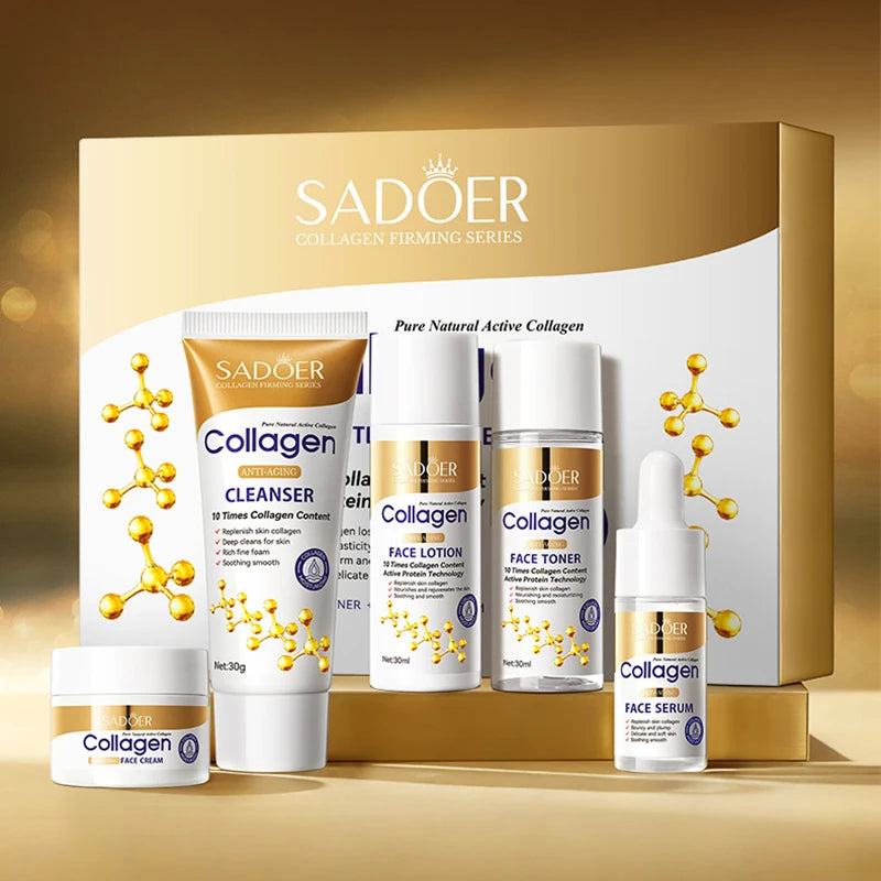 SADOER Collagen Skin Care Sets Moisturizing Face Cream Eye Cream Serum Essence Whitening Anti-Aging Facial Skin Care Kit