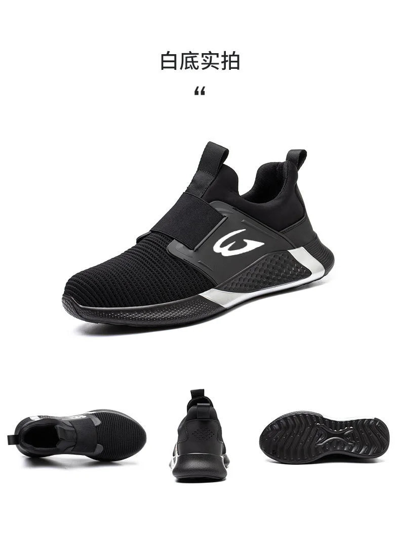 Black Lightweight Work Sneakers Anti-Impact And Anti-Piercing Safety Shoes Comfortable Breathable Construction Working Boots