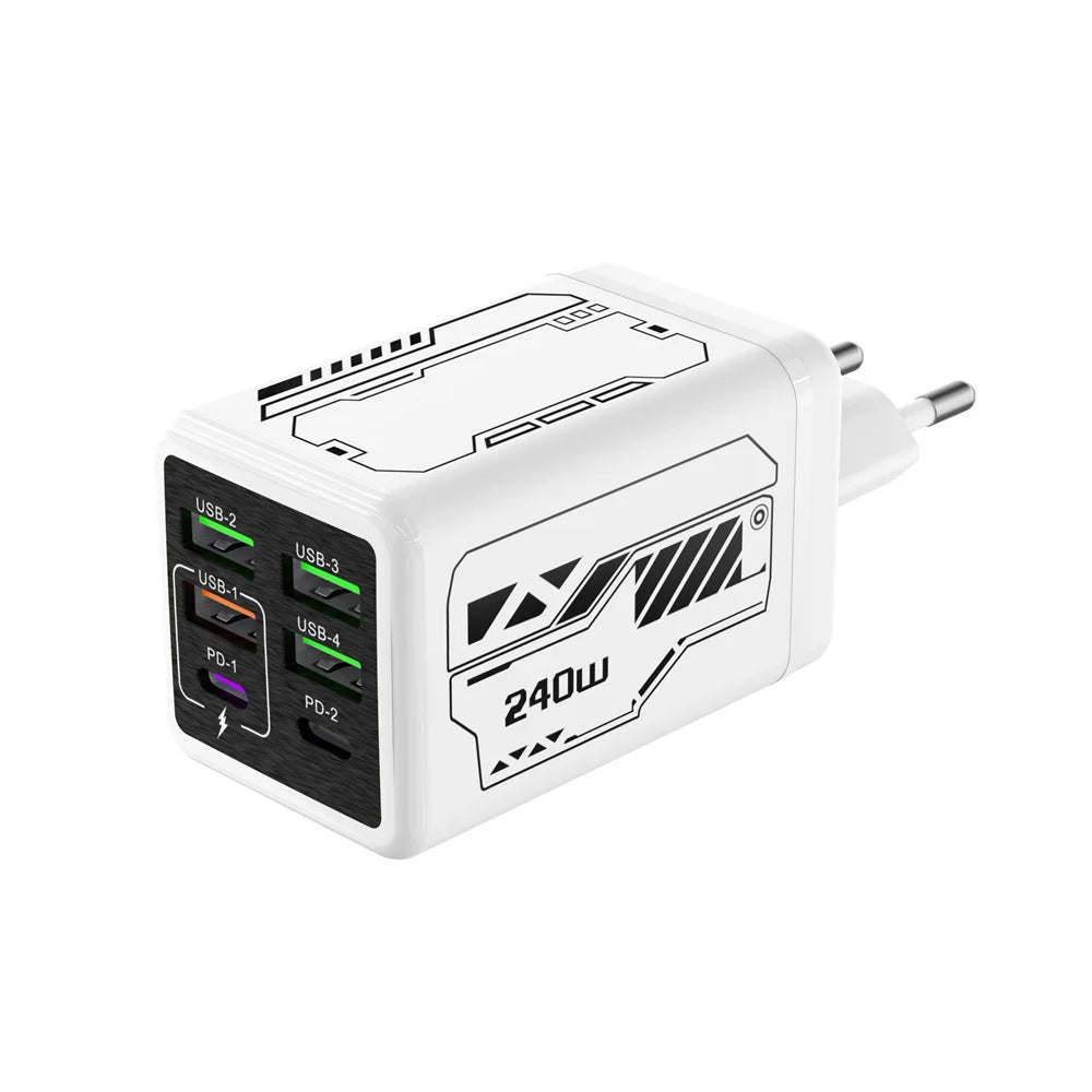USB A Charger 240W Type C PD Quick Charger Fast Charging Muti Ports Mobile Phone Wall Adapter For iPhone Samsung Xiaomi Huawei
