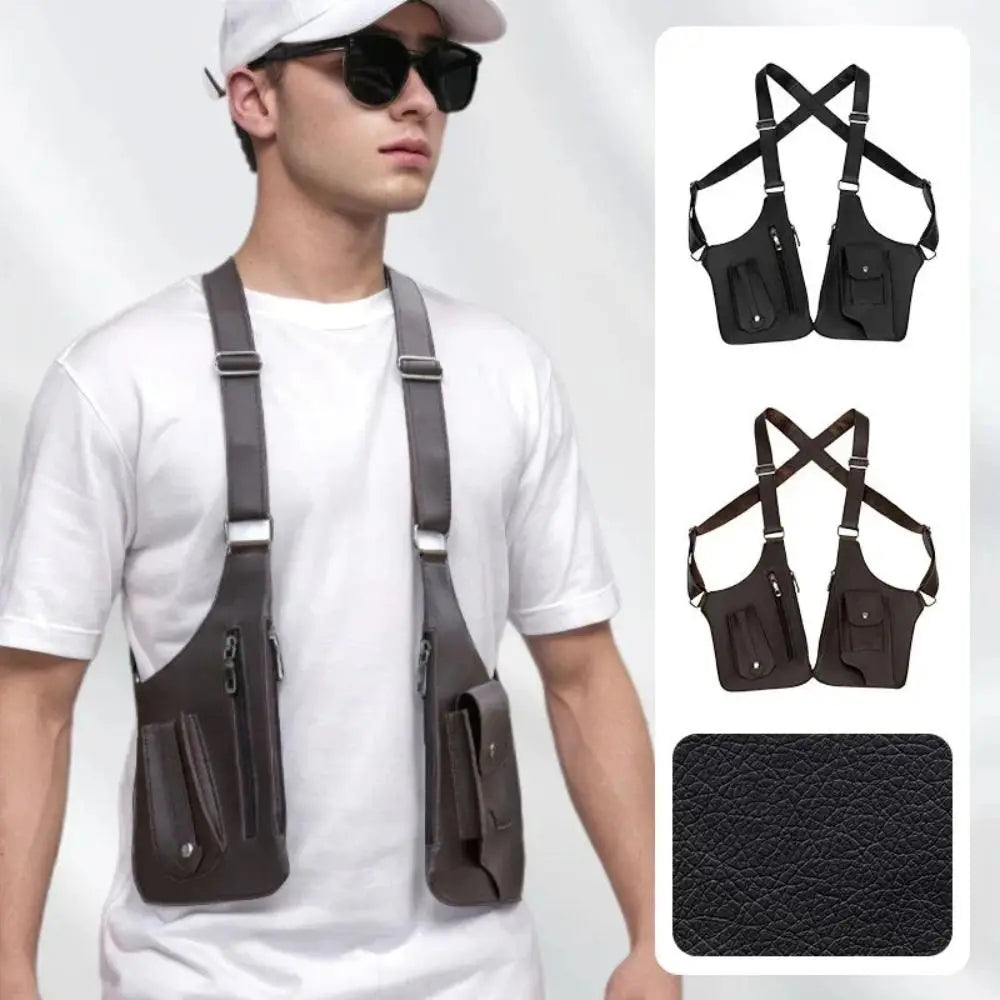 Retro Anti-theft Storage Vest Bag Multi-Pocket Leather Hidden Underarm Shoulder Concealed Multifunction Crossbody Bags Men Woman