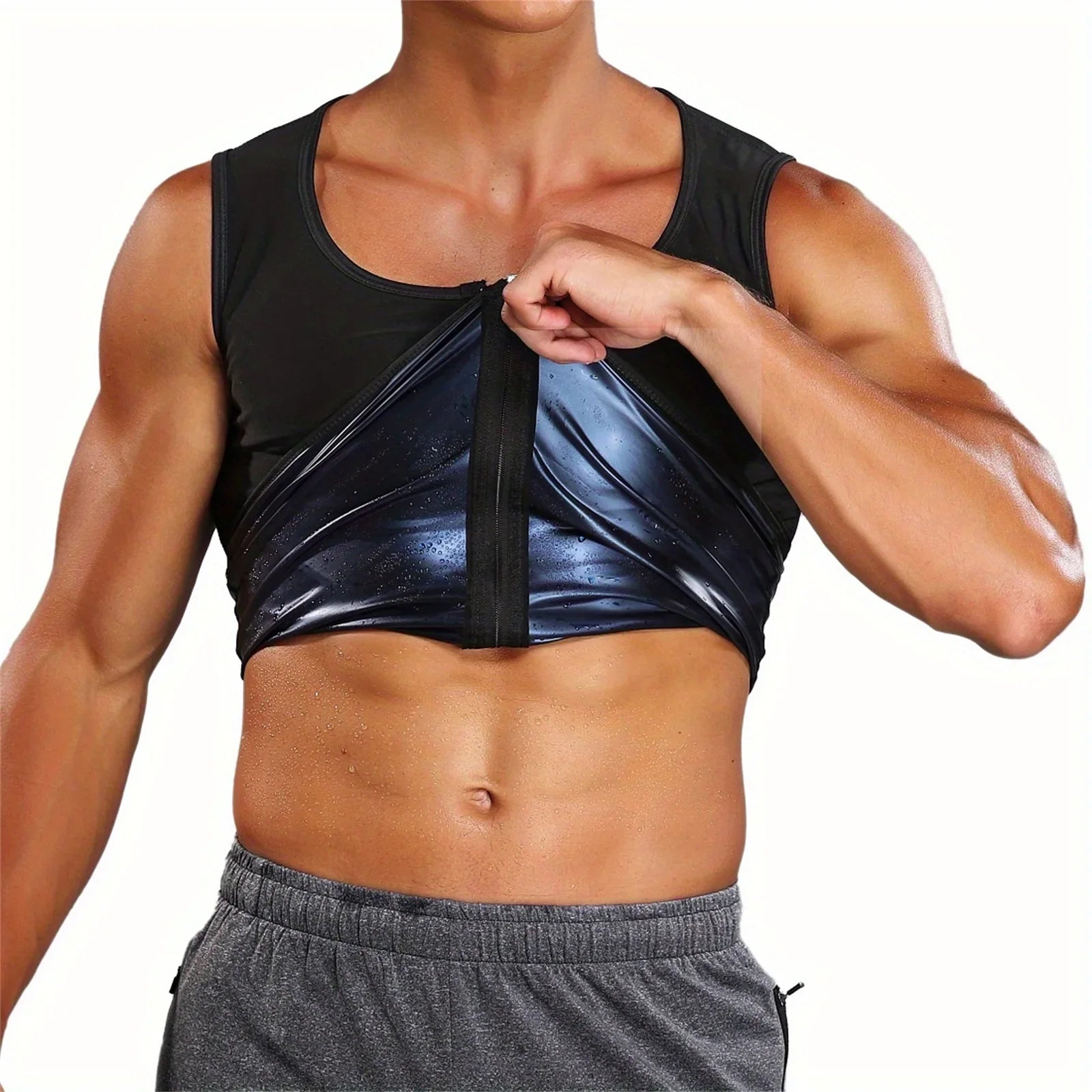 Sauna Sweat Suits Shirt Vest Waist Trainer for Men Compression Workout Shapewear Excersize Gym Clothes Working Out