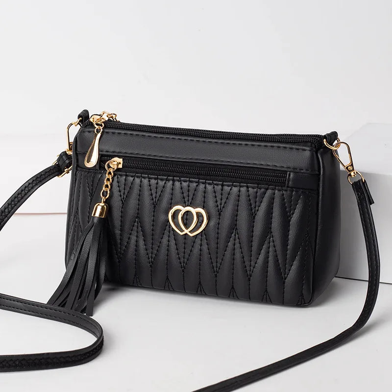 Large Capacity New Fashion PU Leather Crossbody Bags Women Zipper Shoulder Bag Embroidery Thread Purse and Handbags