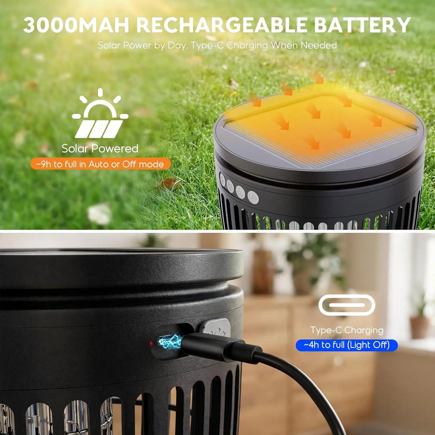 Solar Bug Zapper Outdoor,4200V 3-in-1 Mosquito Zapper 4200V 3-in-1 Mosquito Zapper for Yard Garden 2000 Sq Ft