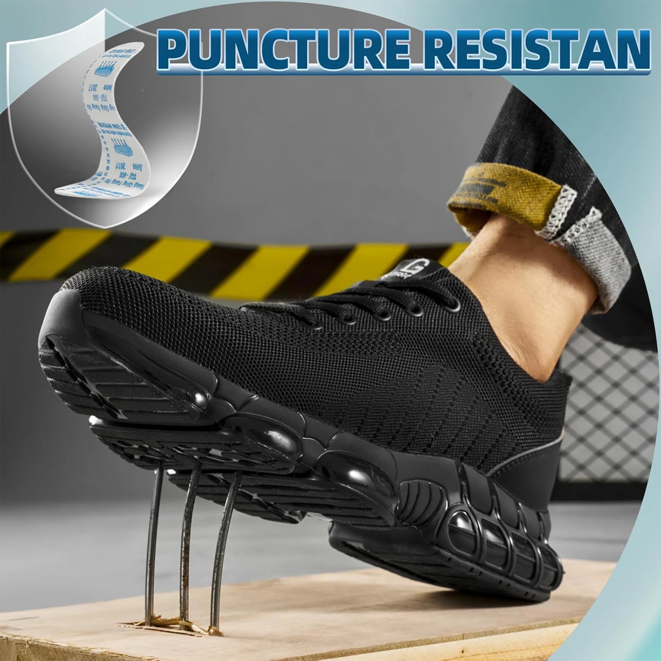 Comfortable Lightweight Black Safety Construction Working Shoes Anti-Smash Anti-Puncture