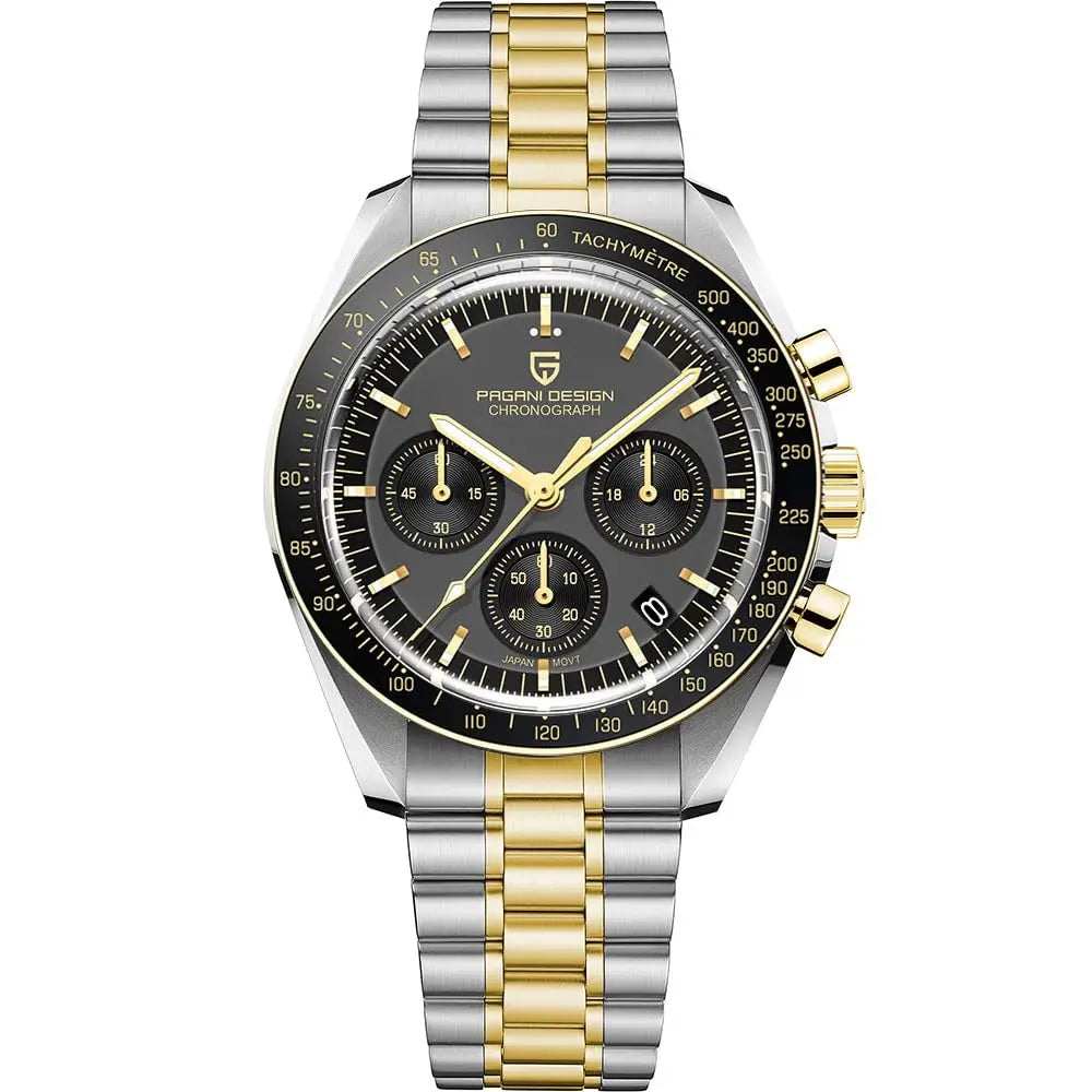 PAGANI DESIGN 2026 New Moon Men's Watches Luxury Quartz Watch For Men VK63 Chronograph AR Sapphire Mirror Ceramic Bezel Luminous