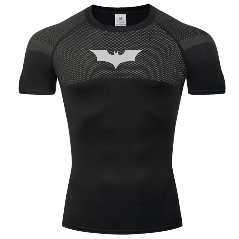 Bat Graphic Compression Shirts for Men Short Sleeve Rash Guard Gym Workout Running Tshirt Summer Athletic Quick Dry Tees Tops