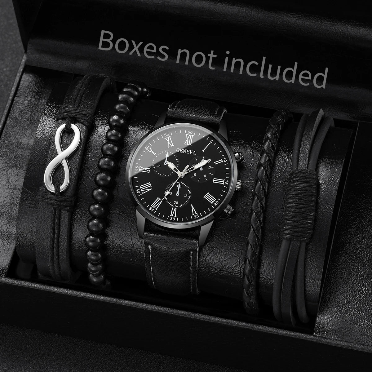 4/5PCS Fashion Men's Watches Man Business Quartz Wristwatch Vintage Leather Bracelets Set Reloj Hombre（Without Box）