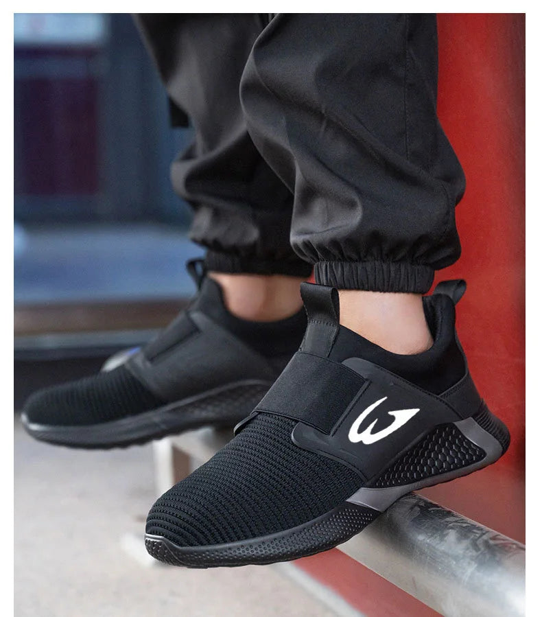 Black Lightweight Work Sneakers Anti-Impact And Anti-Piercing Safety Shoes Comfortable Breathable Construction Working Boots