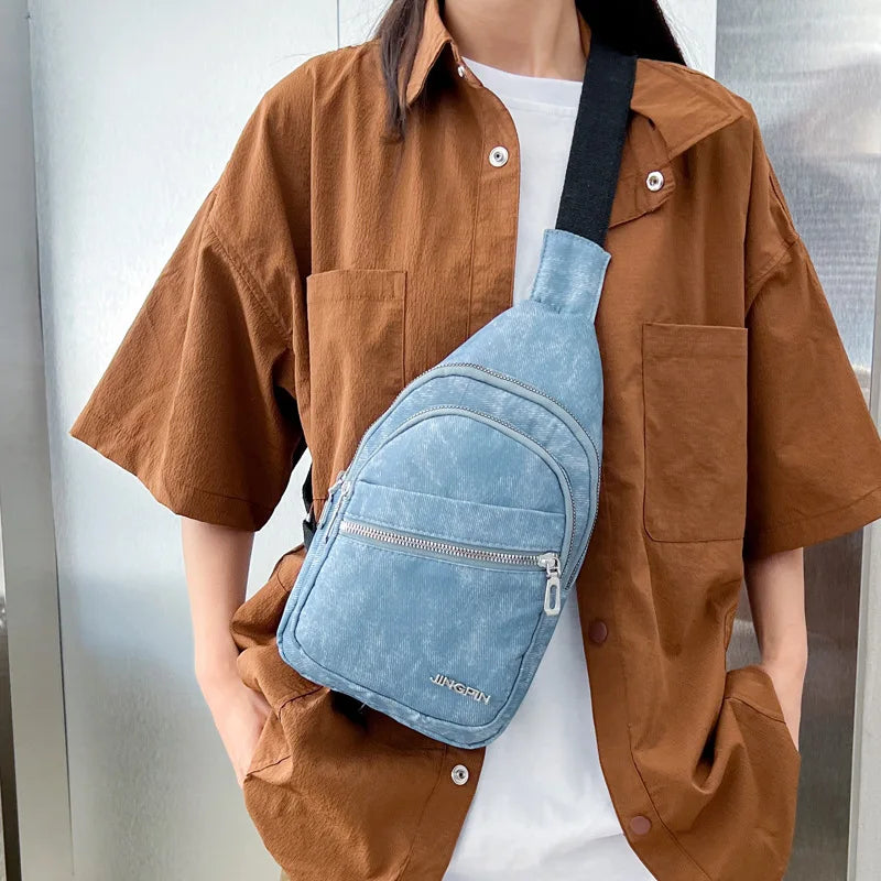 Korean version versatile soft leather men's casual chest bag large capacity travel women's shoulder crossbody bag backpack