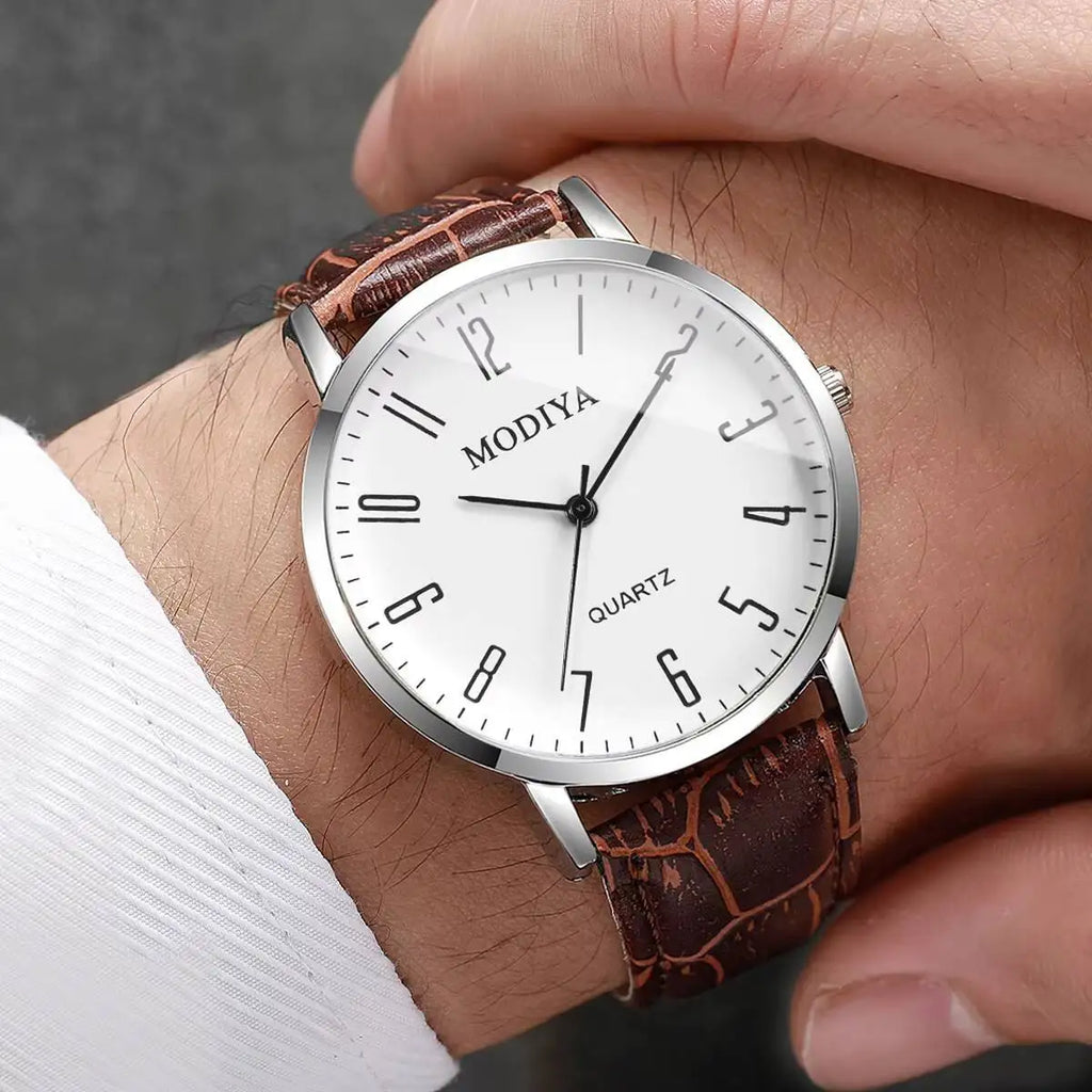 Set Fashio Arabic Dial Men Business Watches Casual Leather Strap Quartz Wristwatches Reloj Hombre（Without Box）