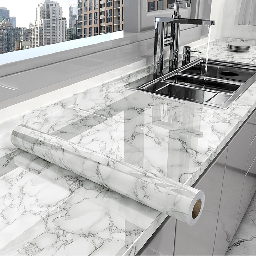 40cm kitchen waterproof and oil resistant PVC self-adhesive marble wall sticker easy to clean home decoration wall sticker
