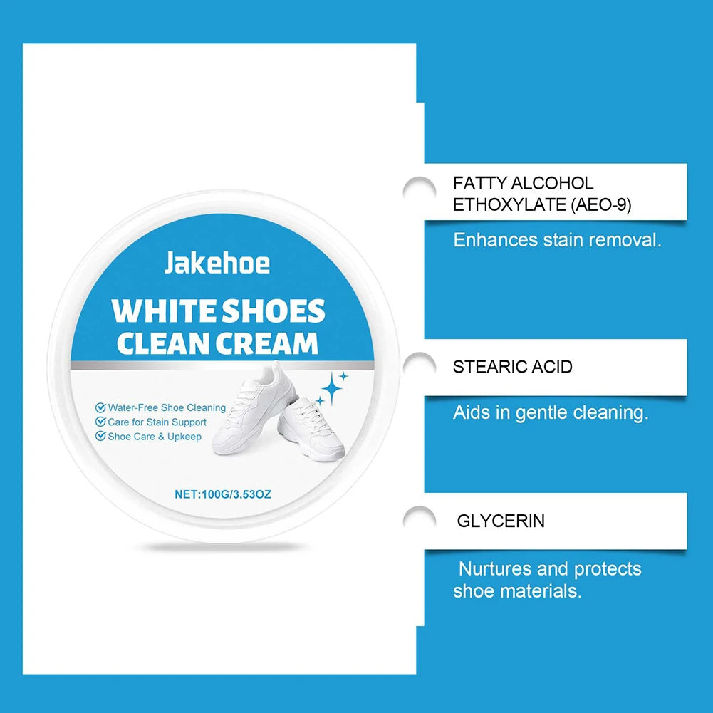 White Shoe Cleaner Cream Instants Brightening Powerful Stain Removal Gentle No-Wash Shoe Cleaning Kit For All White Shoe Types