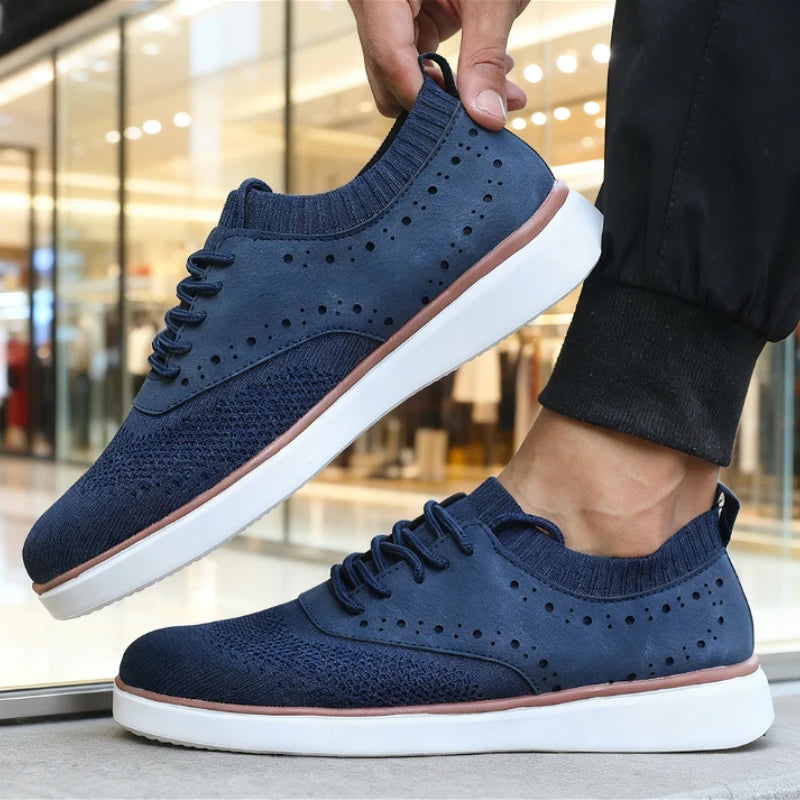New Men's Casual Shoes Breathable Knit Upper Perforated Detail Light Non-Slip Walking Sneakers Versatile Footwear for Male