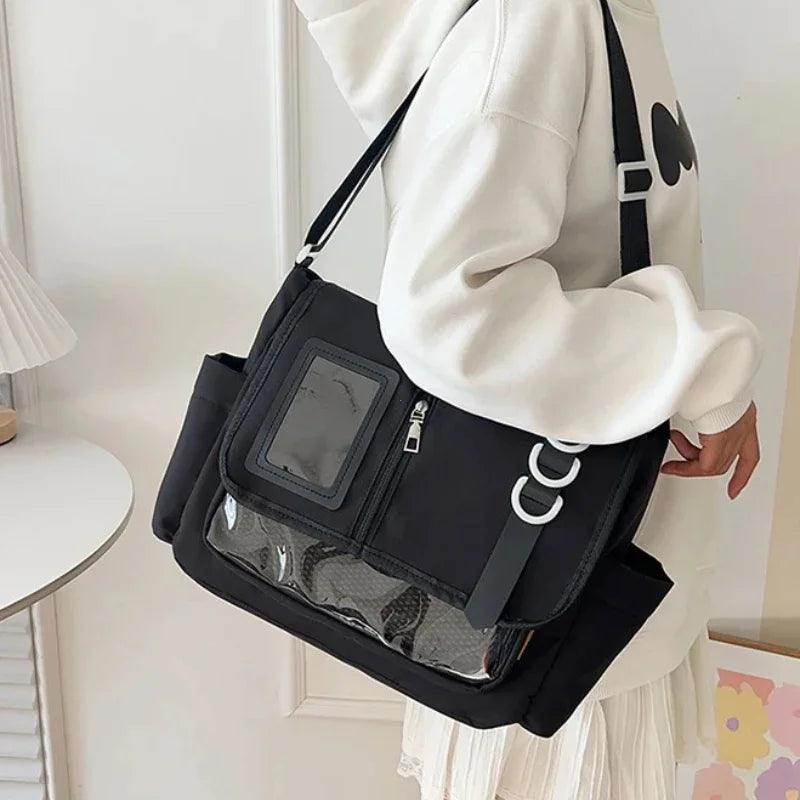 Japanese Harajuku School Bags for Girls New Transparent Itabag Shoulder Crossbody Bag DIY Badges Display Plate Ita Bag