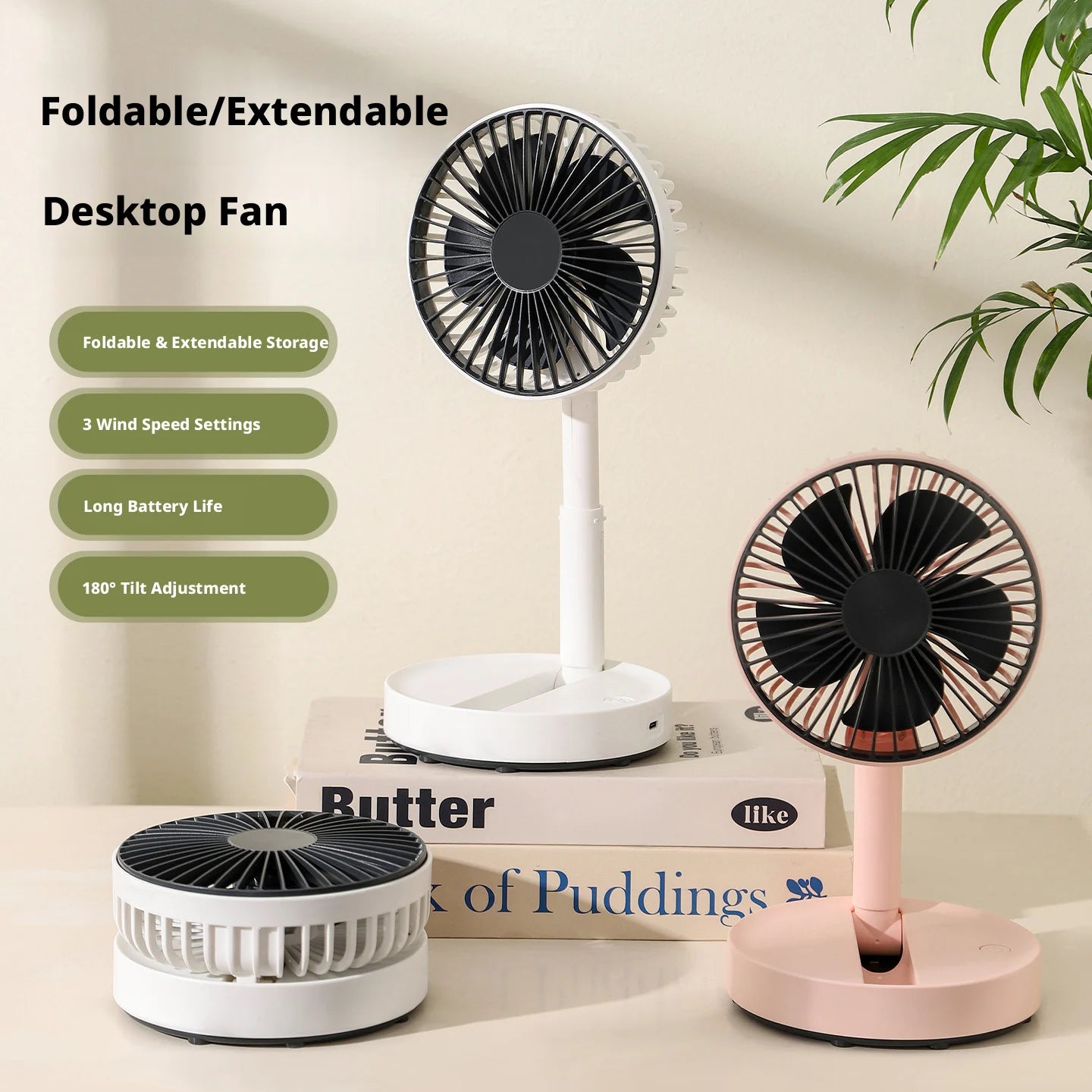 2026 New Desktop Fan USB Charging Model, Long Endurance Foldable Mini Retractable Fan, dormitory portable desktop Electric Fan