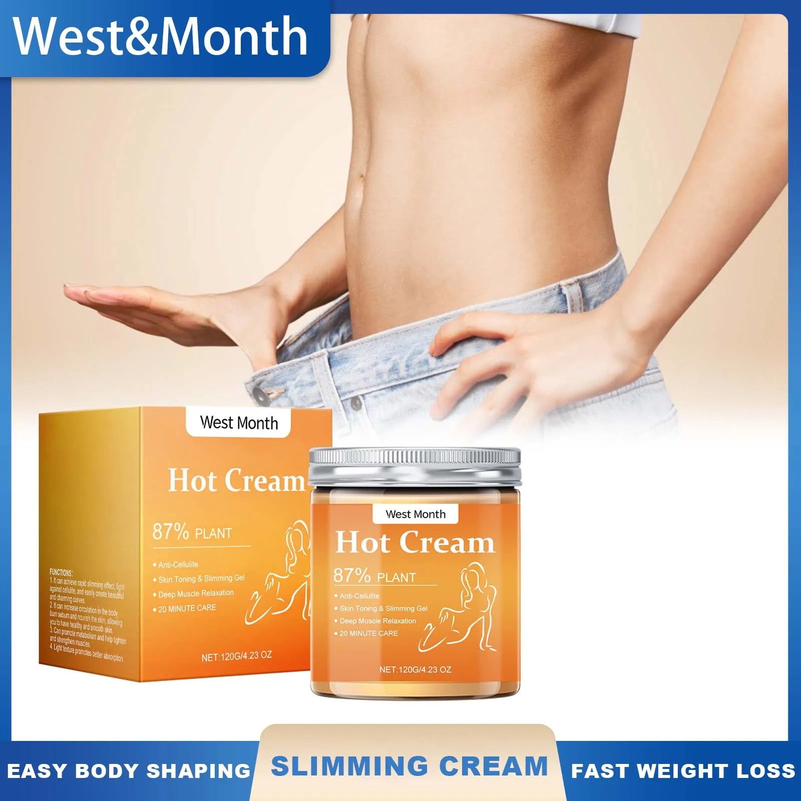 West Moon Fat Burning Slimming Cream Fast Weight Loss Anti Cellulite Easy Body Shaping Nourish The Skin Light Texture Natural