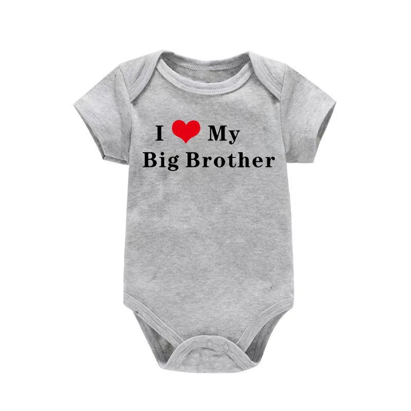 I LOVE MY Big SISTER and Brother Letter Printed Baby Outfit Newborn Short-sleeved Jumpsuit Casual Infant Romper Oneises